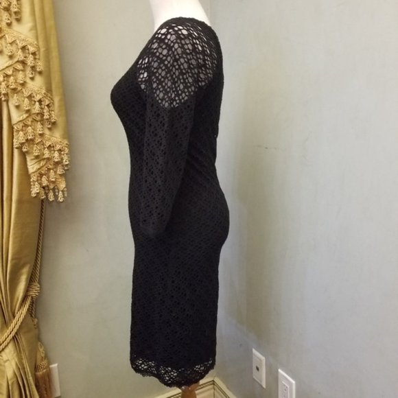 Aqua 3/4 sleeve lace black dress women's size Small (284) - Picture 7 of 9